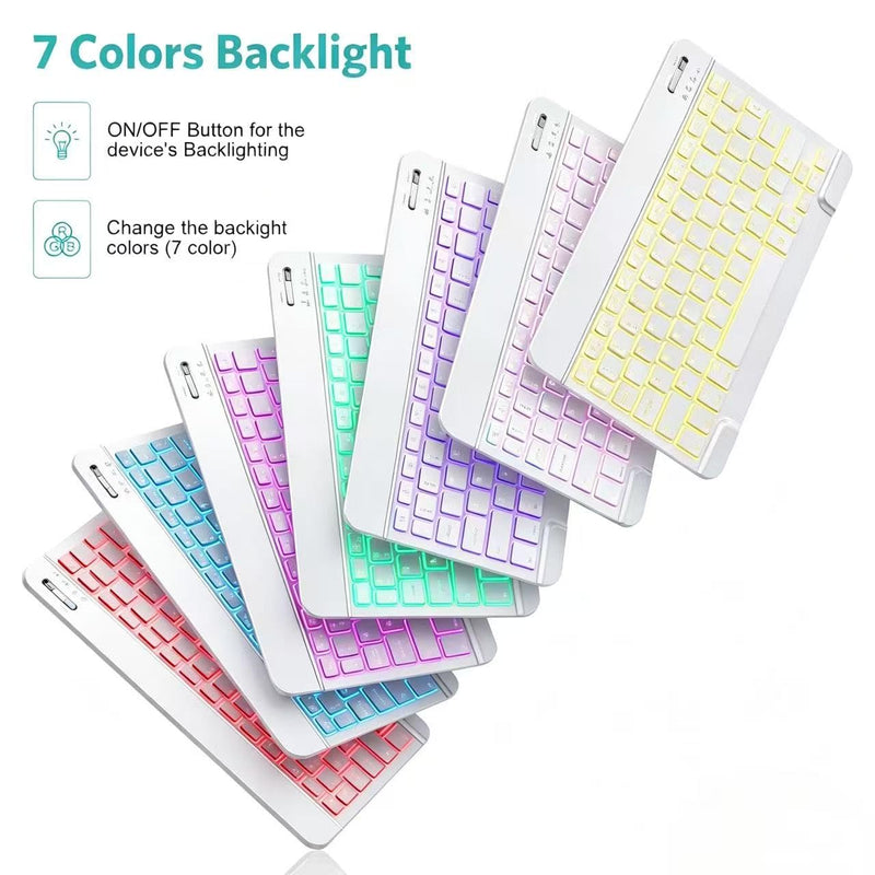 Mini Bluetooth Keyboard, Small Portable Wireless Rechargeable Keyboard with 7-Color RGB Backlit for iPad iPhone Android Samsung Tablet Smartphone((Pink) Pink