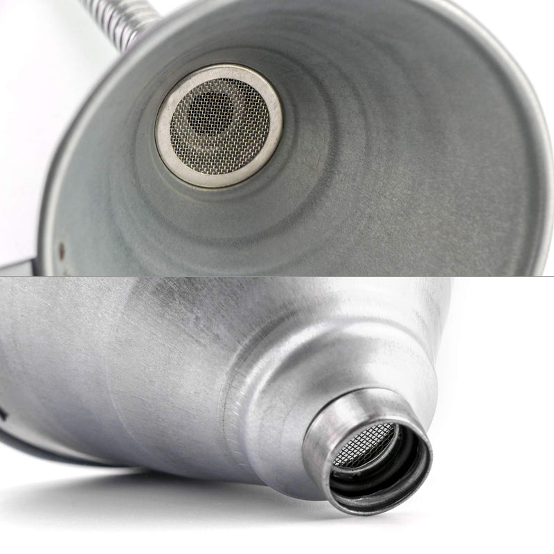 QWORK Spout Funnel with 14-9/16" Long Flexible Hose and Strainer, Steel Universal Priming Funnel for All Oils,Diesel Fuel and Other Liquids 14-9/16"