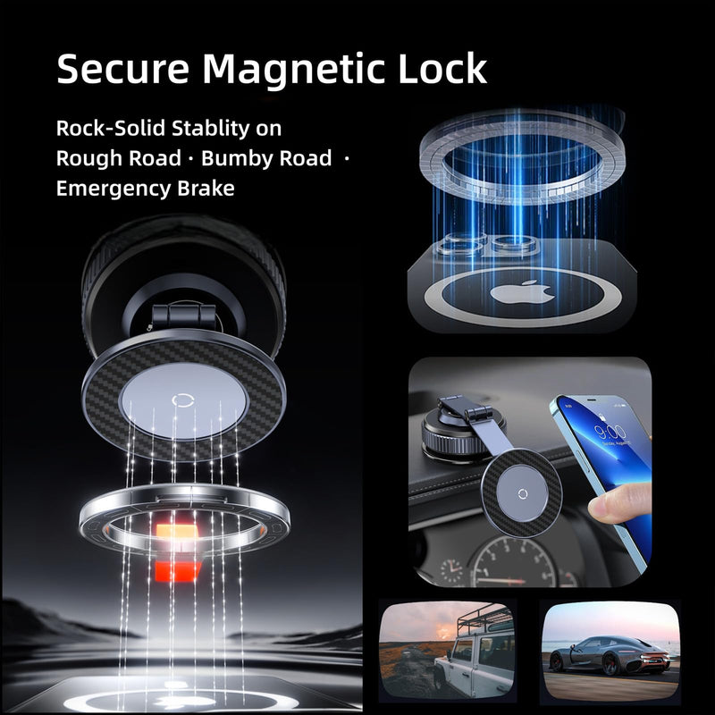 Magnetic Car Phone Holder Suction Cup Mount Dual-Foldable for Tesla | 360° Adjustable Dual-Foldable. Zinc-Alloy Build. Strong Magnetic. for iPhone 17 Pro Max, 16, 15, 14, Plus & All MagSafe Gray