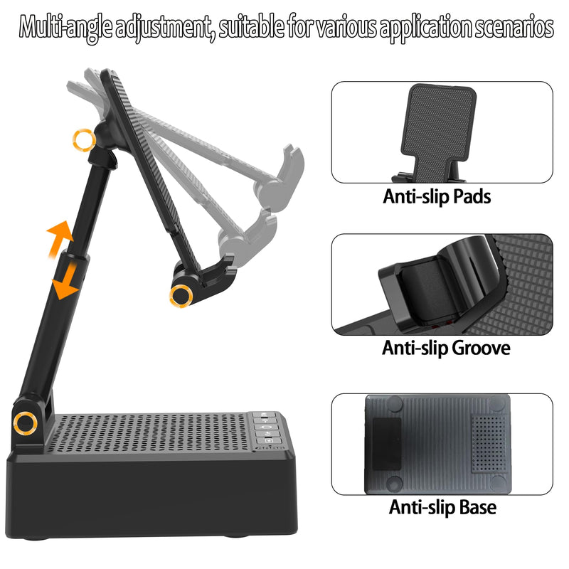Cell Phone Stand with Wireless Bluetooth Speaker, Adjustable Angle,Foldable Stand HD Surround Sound for Home, Compatible with All iPhone/Android Phones, Cool Gadget Gift for Men Women Dad Mom Black