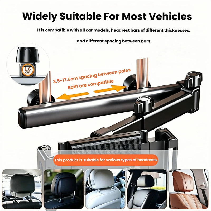 Chapter Seven Car Headrest Tablet Holder,[Lockable 3 in 1 Extension Arm & 360° Rotation],Tablet Mount for Car Backseat,Gifts Road Trip Essentials for Kids,for 4.7-13" Devices