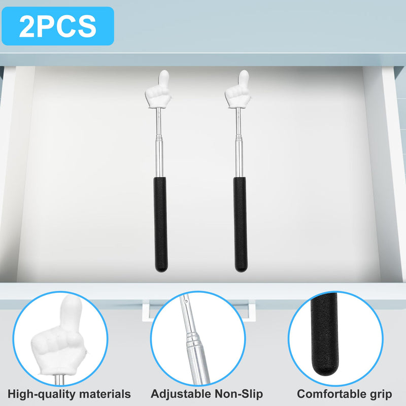 2Pcs Telescopic Teachers Pointer, Mini Pointer Finger Stick for Classroom, Retractable Hand Pointer for School Presentations (Black) Black
