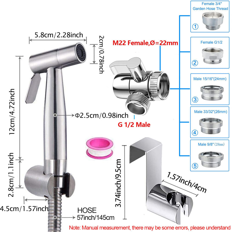 Bidet Toilet Sprayer, Sink Faucet Hose Attachment, Non-Leakage Stainless Steel Brushed Toilet Cleaner Wall for Women Washing, Baby Diaper Cleaner