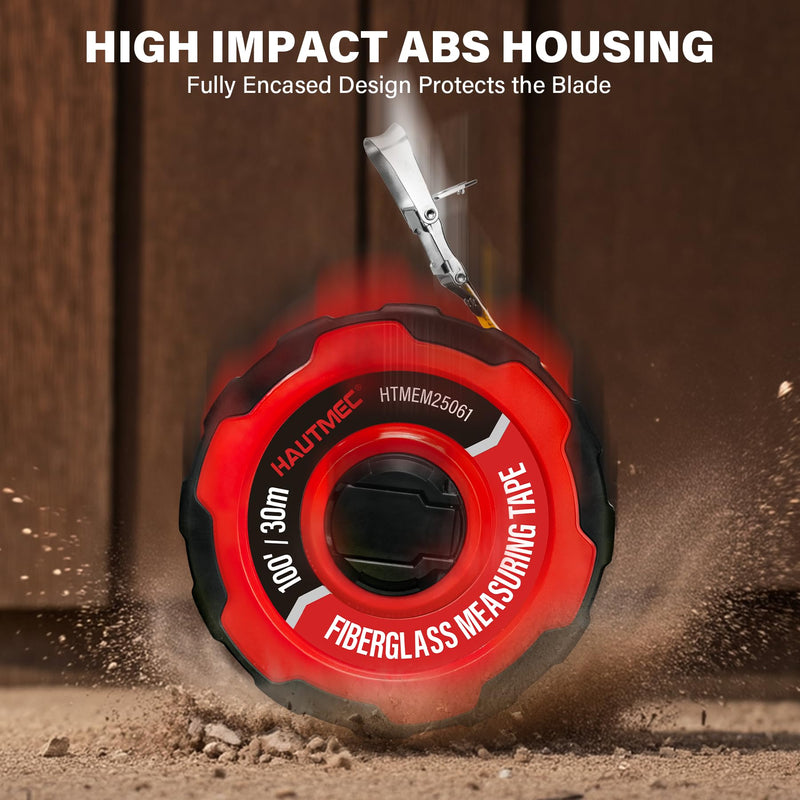 HAUTMEC 100ft/30m Tape Measure Long Measuring Tape Flexible PVC Fiberglass Dual Inch/Metric, Closed Reel Measure Tape, for Land Yard Distance Measurement, and Construction 25061