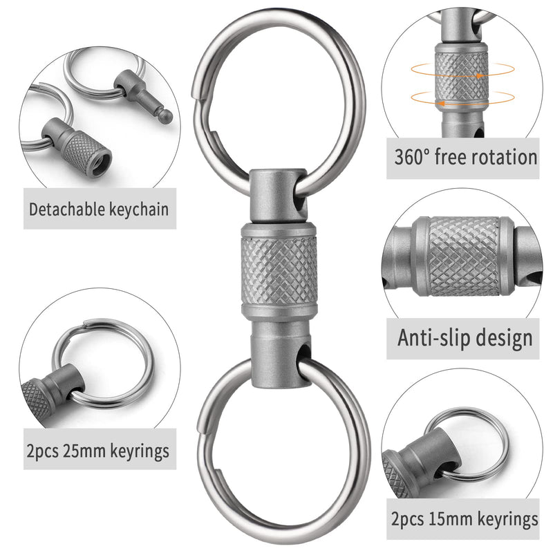 FEGVE Titanium Quick Release Swivel Keychain, Pull Apart Detachable Keychain Heavy Duty Car Key Holder with Key Rings Grey 1 Pack