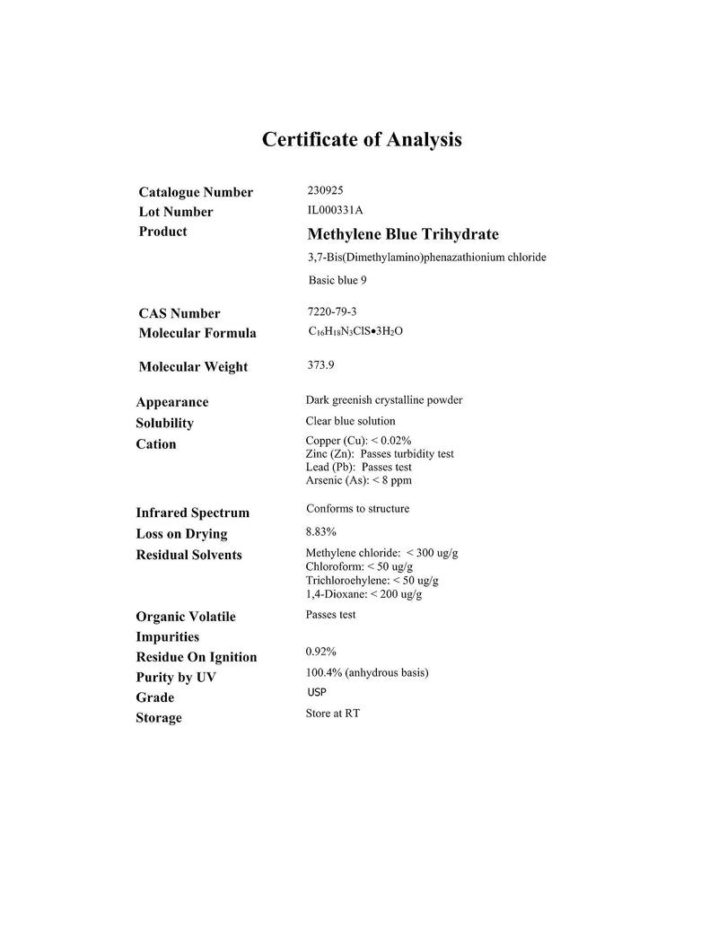 Methylene Blue USP 1% Liquid, 4 oz – 99.9% Purity, Heavy Metal & Formaldehyde Free, Made in USA