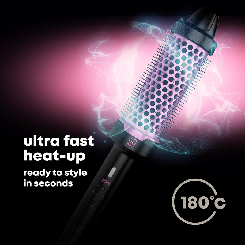 REVAMP Ceramic Hot Brush Styler - Ionic, Fast Heat, Pink Edition, 40 mm | Round Barrel Heated Curling Brush, Volumising, Thermal Styling, Blowout, Waves & Bouncy Curls