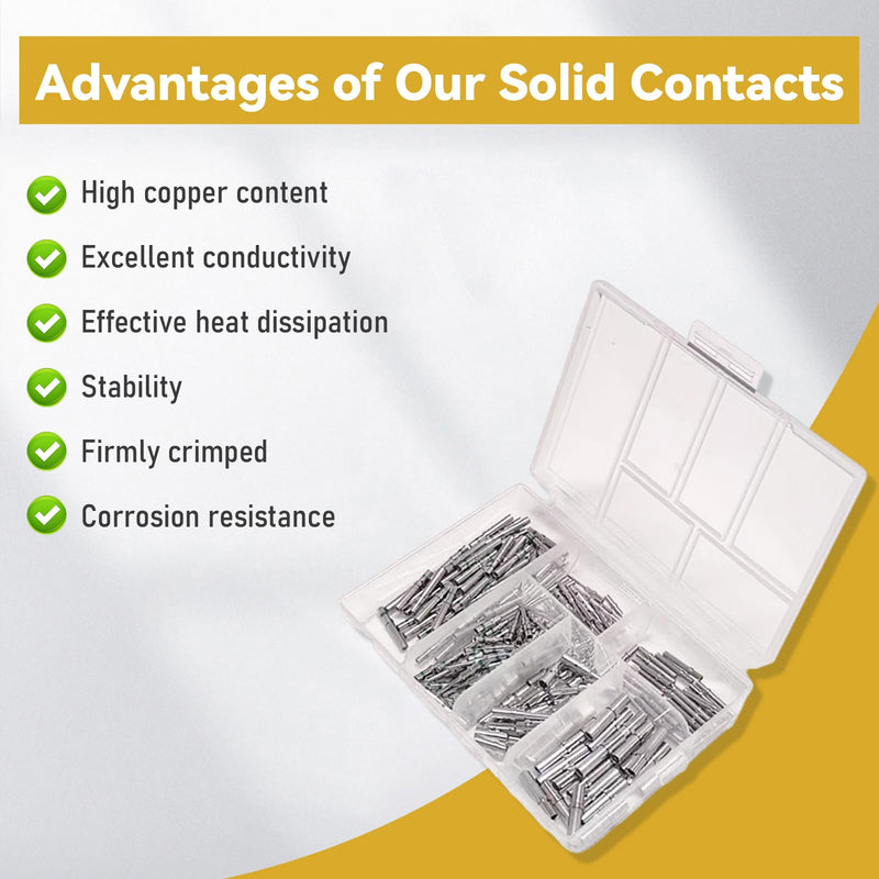 200PCS Deutsch Connector Pins and Sockets Solid Contact Kit Barrel Style Contacts Size 12 16 20 Male Female Terminals DT Series Pin for Connectors Kit Crimp Solid Terminal for DT, DTP, DTM