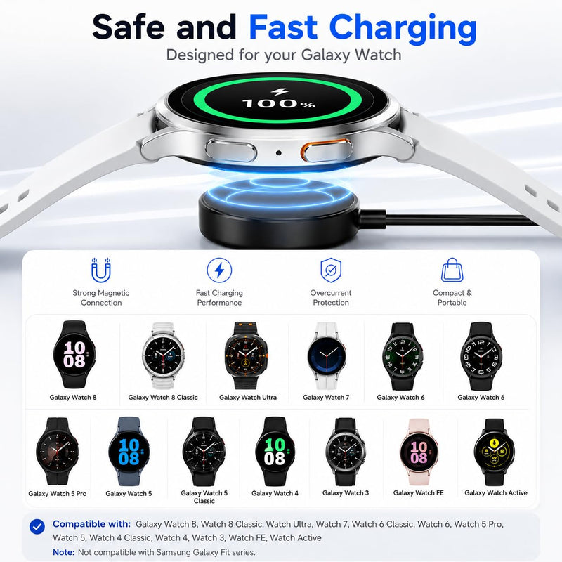 2 Pack Compatible with Samsung Watch Charger,3.3FT USB-C Magnetic Charging Cable for Galaxy Watch 8/8 Classic/Ultra/7/6/6 Classic/5/5 Pro/4/4 Classic/3/Active 2/Active/FE Replacement Charging Dock USB C