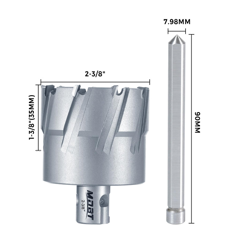 TCT Annular Cutter,2-3/8"Diameter and 1-3/8depth, Universal Shank Compatible with 3/4" Weldon Shark and Other Standard Tool Holder, Carbide-Tipped Annular Cutter Mag Drill Bit with Pilot Pin 2-3/8 in