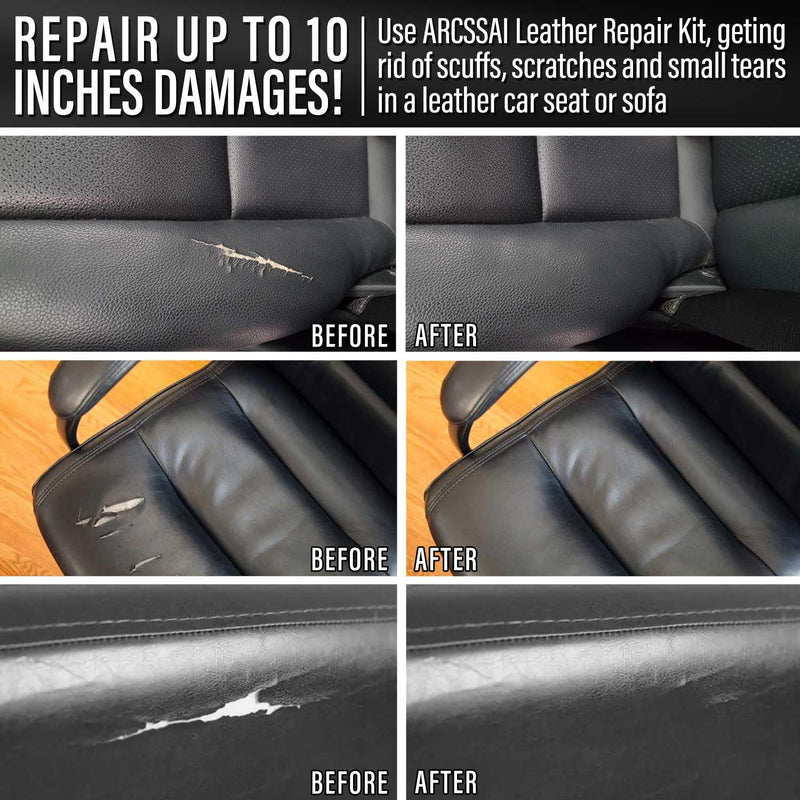 ARCSSAI Black Leather Repair Kit for Furniture, Car Interior, Car Seats, Sofa, Jacket and Purse, Vinyl Repair Kit for Tears & Burn Holes, with Color Matching Guide & Super Easy Instructions