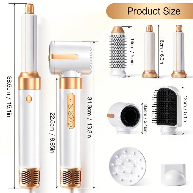 7-in-1 Hot Air Styler Set – 1400W Hair Dryer with Rotating Styling Brush for Straightening,Curling,Volumising & Smoothing – At-Home Salon Hair Kit for All Hair Types, Ideal Gift