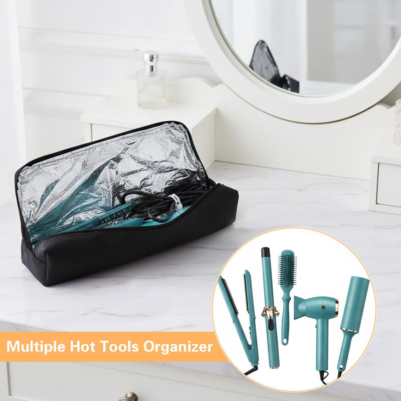 Xindojuz Professional Hot Hair Tools Travel Bag, Portable Heat Resistant Storage Organizer Case Pouch for Curling Irons, Flat Irons, Hair Dryers Women Travel Essentials (Black, 17.32" x 3.54"x 3.54")