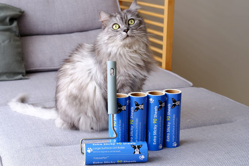 Extreme Sticky Large Surface Lint Roller, Long Handle Pet Hair Remover, Designed for Removing Pet Dog Cat Hair 90 Sheets per Roll, 6.3 inch Width (1 Roller+2 Refills) 1 Roller + 2 Refills