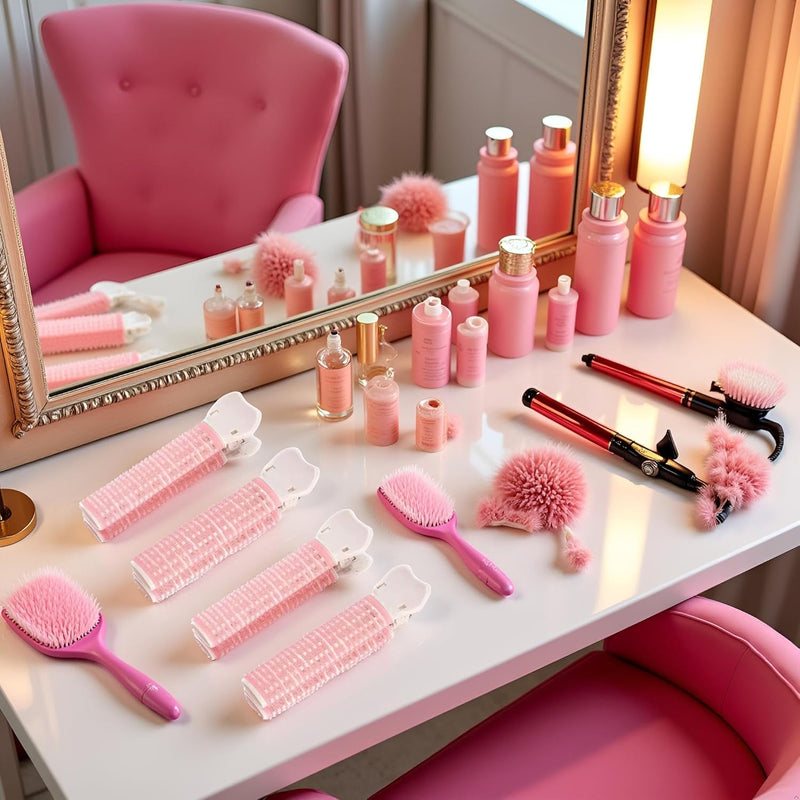  [AUSTRALIA] - 4Pcs Pink Portable Hair Volume Clip, Hair Rollers with Clip, Bangs Curler DIY, Volumizing Hair Root Clips, Styling Accessories, Self Grip Root Tools