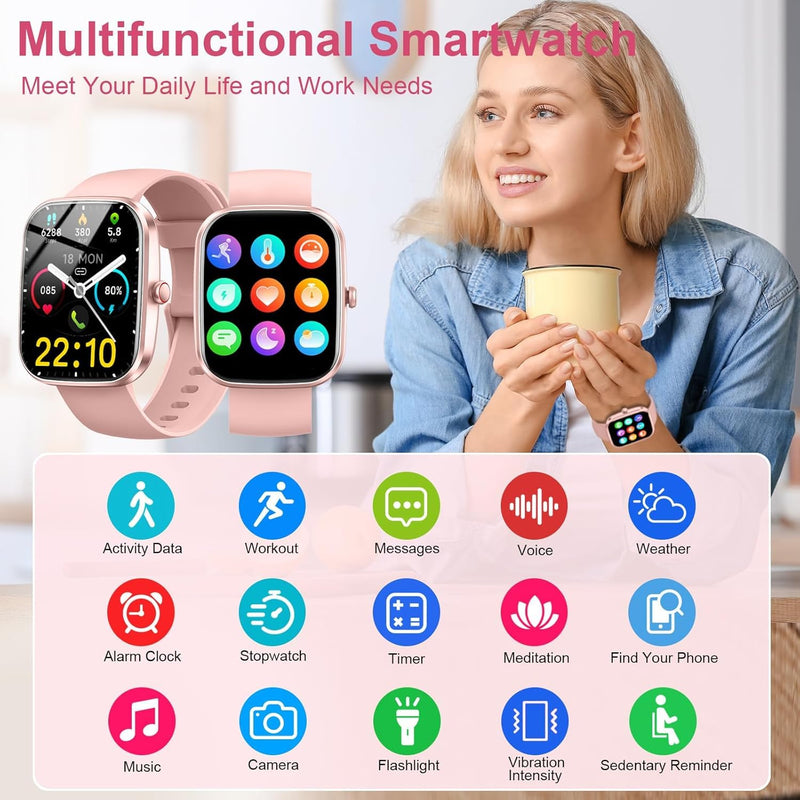 Smart Watch for Men Women (Answer/Make Call), 2025 New 1.91" HD SmartWatch, Fitness Watch with 120+ Sport Modes, IP68 Waterproof, Heart Rate/Sleep Monitor, Pedometer, Activity Tracker for Android iOS pink