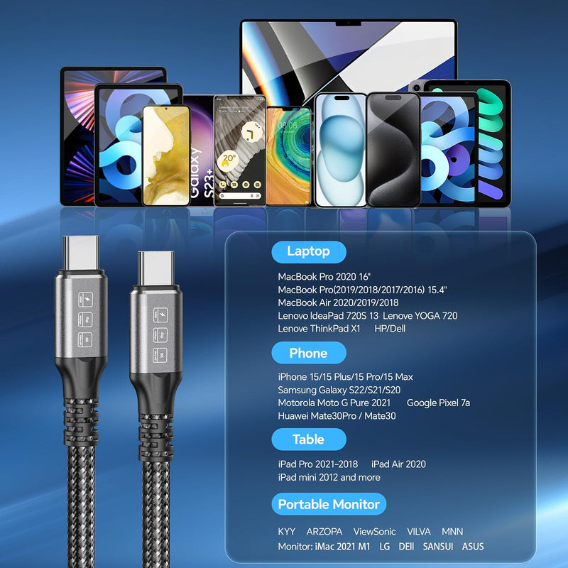 OIITH Thunderbolt 4 Cable 3.3FT 240W USB4 Supports 40Gbps High-Speed Data Transfer/8K/Dual 4k Display USB C to Fast Charging for 4/3 Monitor/Hub/Docking Stations and More Grey