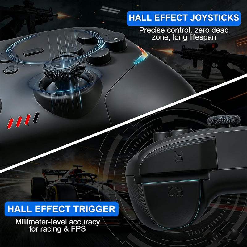 Wireless Gaming Controller for Android/iPhone/iPad/iOS/Tablet/Windows PC/Switch 2, Bluetooth Mobile Phone Gamepad with Hall Joysticks/Hall Triggers/RGB Lights/Vibration/Six-Axis Gyro/Xbox Cloud Game Black