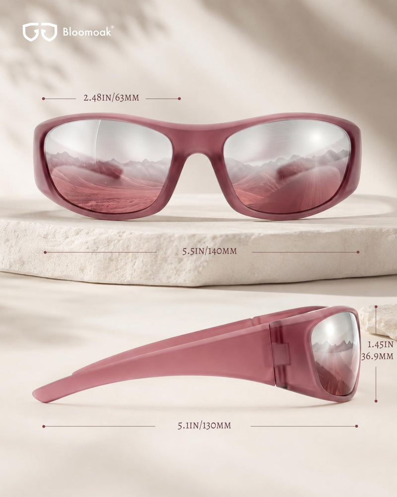 Wraparound Migraine Glasses,FL-Flex Light Sensitivity Glasses for UV400 Protection,Fluorescent LED Glare,Photophobia Rose Silver Mirror - Bright Sunlight Migraine Relief