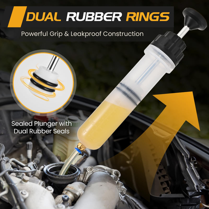 200CC Automotive Fluid Extractor Pump, Premium Manual Extraction & Fill Pump with 2 Hoses, Oil Syringe with Powerful Suction, Fluid Oil Change Evacuator 200 CC