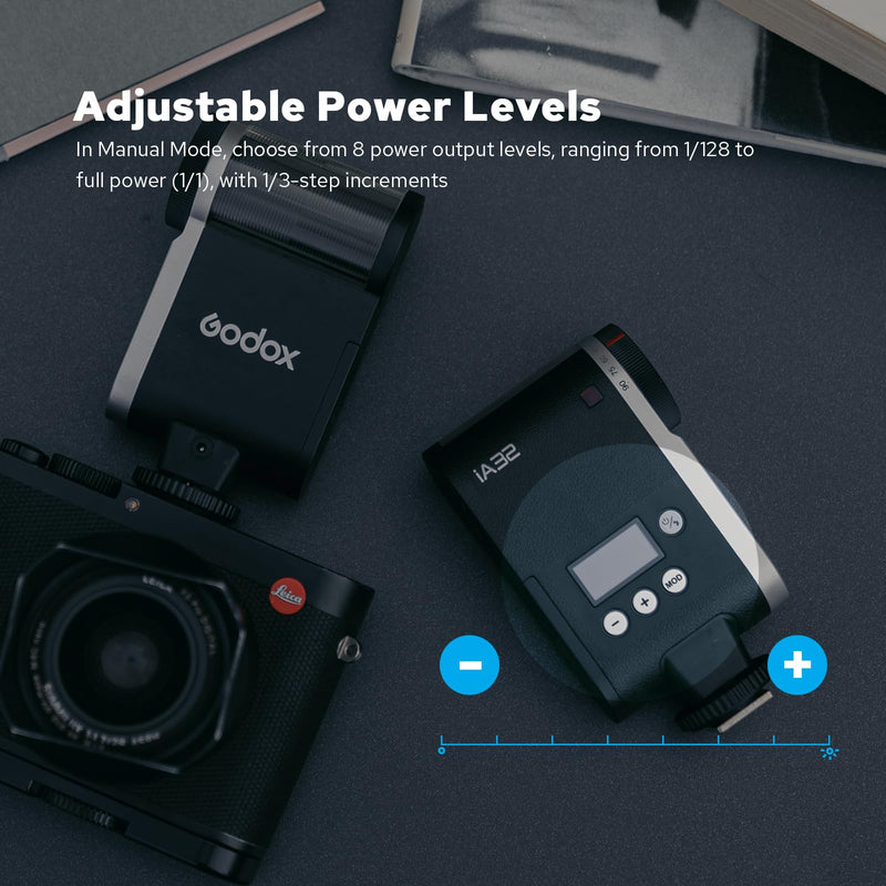 Godox IA32 Mini Flash Speedlite GN15 Output 490 Full-Power Flashes -7°~90° Adjustment, 8 Power Levels Auto/Manual Modes, 2×AA Battery - Powered Compatible with Canon/Nikon/Sony/Fujifilm/Olympus Camera Godox IA32