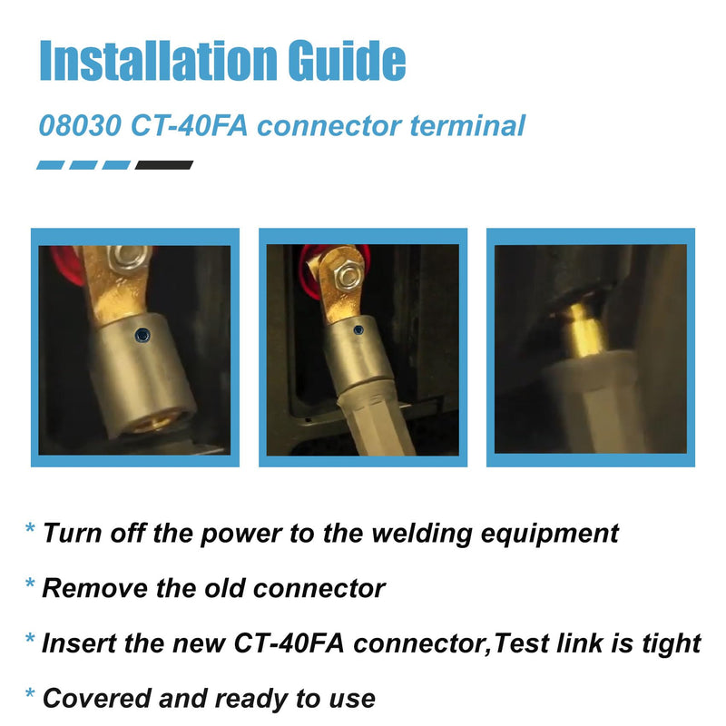 2PK CT-40FA Welding Terminal Connector, Welding Lug Connector Adapter, Terminal Lug for Lenco Style LC-40 LC-40HD Male Leads Connectors, 17/32" Stud Hole, Angle 45°, 08030 2 PK