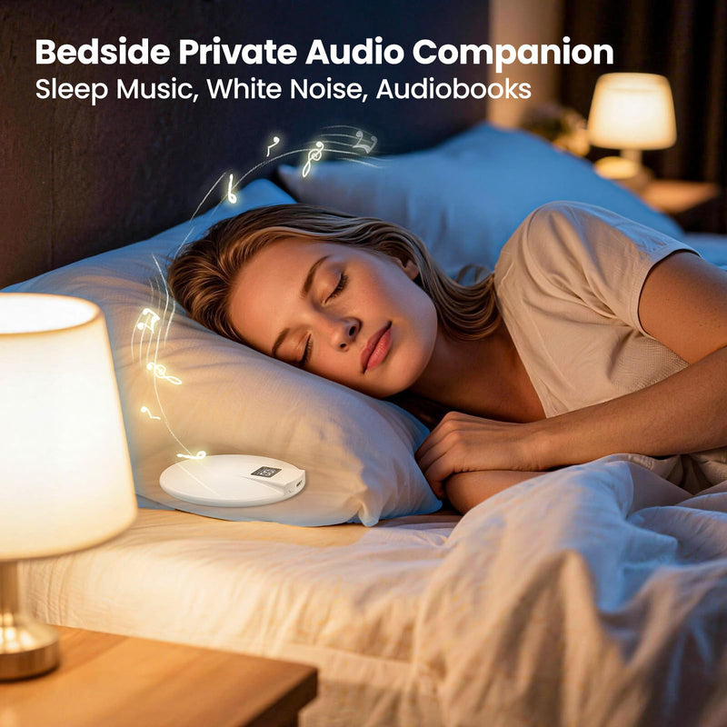 Bone Conduction Under Pillow Sleep Bluetooth Speaker for Side Sleepers, Bluetooth 6.0 Wireless Speaker with Digital Display Portable Player for Sleep Music White Noise Audiobooks (White)