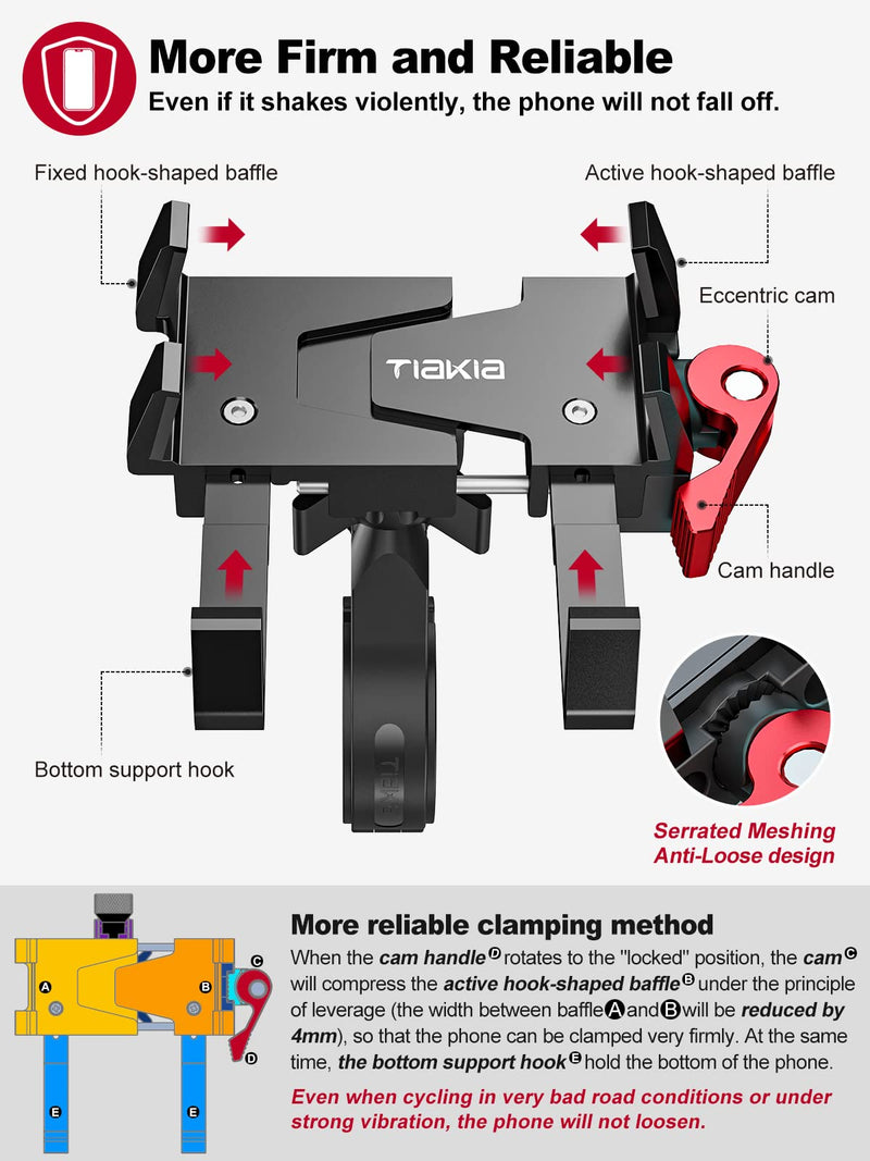 Tiakia Bike Phone Mount Holder, Aluminum Motorcycle Phone Mount, Handlebar Mounted Cell Phone Holder for Bike, 360° Rotation, Universal Bicycle Phone Mount for 4.5-7 Inch Phones Black Red