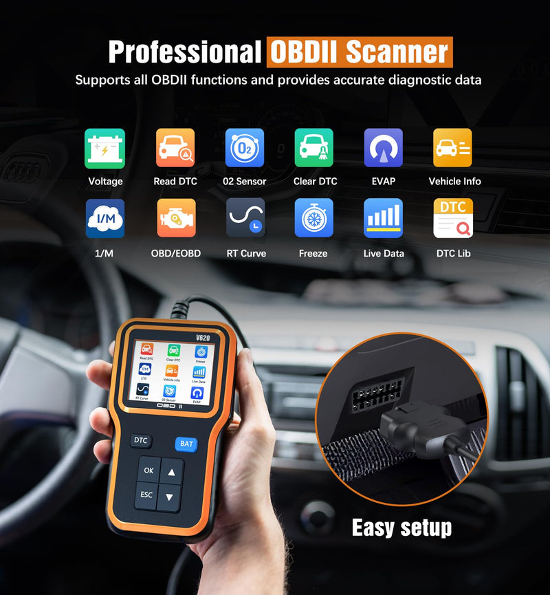 OBD2 Scanner with Upgrade Battery Tester - Diagnostic Tool for Cars That Check Engine Light & Emissions Readiness Read and Clears Vehicle Error Codes for All OBD II Protocol Vehicles Since 1996 orange