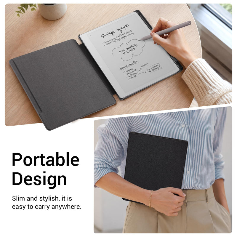 CoBak Case for Remarkable Paper Pure Tablet 10.3 inches 2026, Black | Hard Back Shell Protective, Auto Wake/ Sleep, Book Folio Cover with Built-in Pen Holder and Nibs Holder **Black For reMarkable Paper Pure 2026 Released
