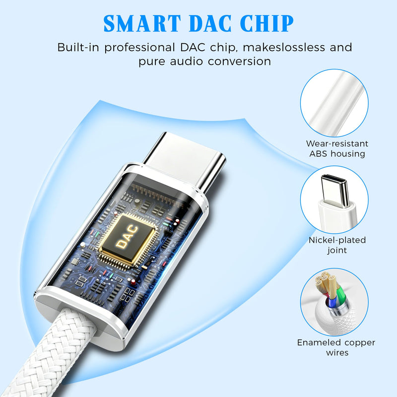 USB Type C to 3.5mm Headphone Adapter, 2 Pack Aux Audio Dongle for iPhone 17/16/15, iPad Pro, Samsung S23/S22/S21, MacBook Braided Cable