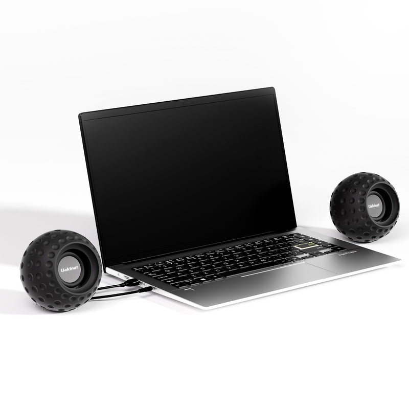 Uakinat 2.0 Computer Speaker, Black, USB Powered, 3.5mm Audio Input, Volume Control, Golf Style, Pair Pack, PC or Laptop