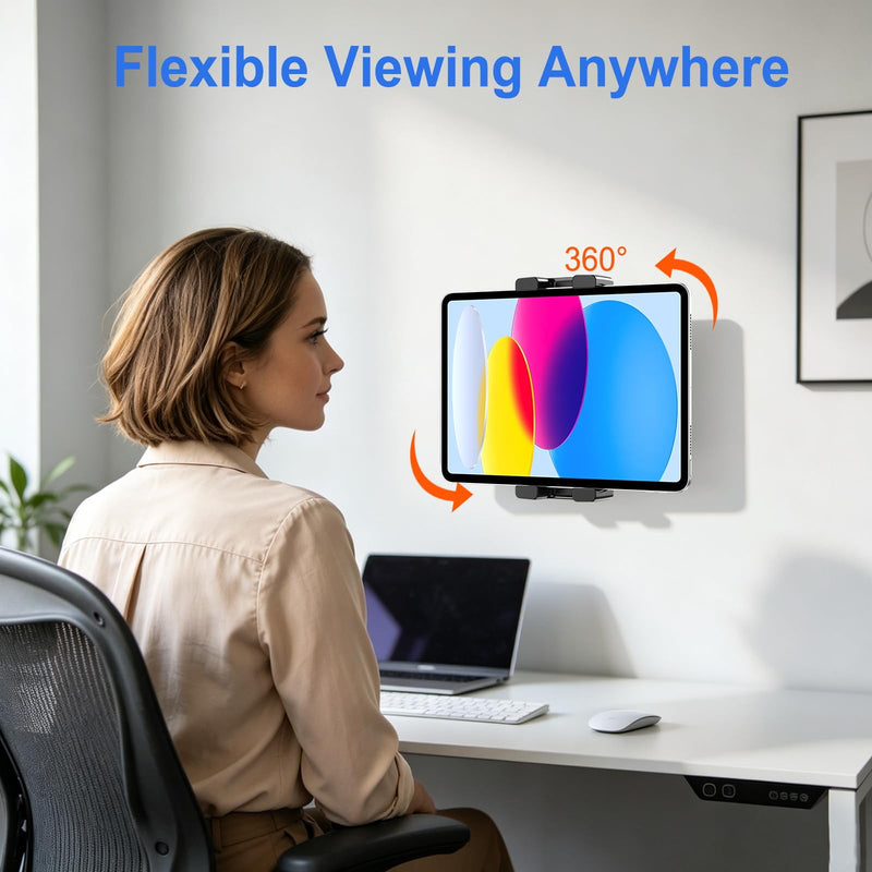 Aluminum Tablet Wall Mount, 360° Swivel, for 4.7-17.3" Tablets | 360° Rotation, Adjustable, for Fits iPad Pro/Air/Mini, Galaxy Tab & All 4.7-17.3" Tablets and Phones