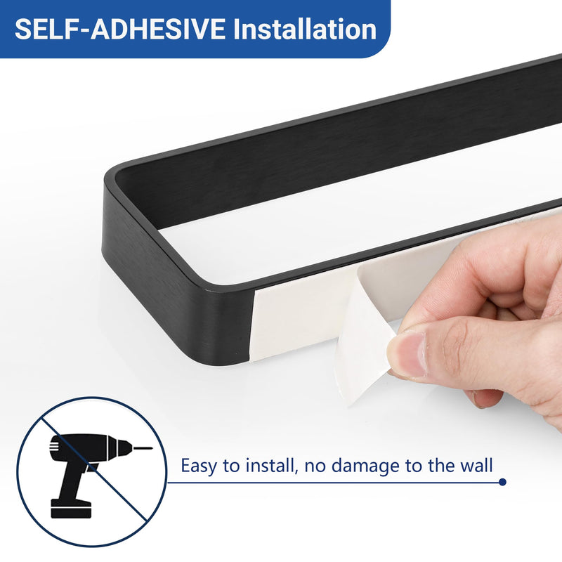 SAYAYO Matte Black Hand Towel Holder for Bathroom Wall, 16 Inch Self Adhesive Towel Bar Hand Towel Rack Square Heavy Duty