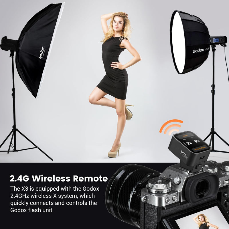 Godox X3F X3-F TTL Wireless Flash Trigger for Fujifilm Camera, 2.4G Wireless Touchscreen Flash Transmitter, Support TTL Auto/Manual/Multi Flash, Built-in Lithium Battery, High-Definit OLED Screen