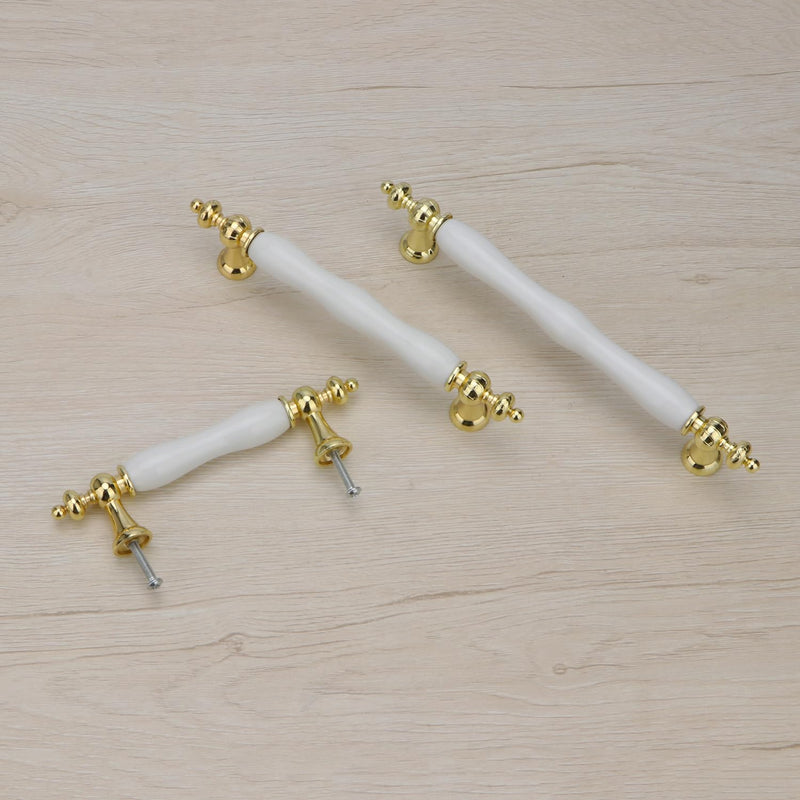 White Ceramic Knobs Vintage Furniture Drawer Knobs for Dresser Handle Kitchen Cabinets Cupboard Pull Handles with Screws 4 Pcs (Double Hole, Hole spacing 128mm) Double hole, hole spacing 128mm