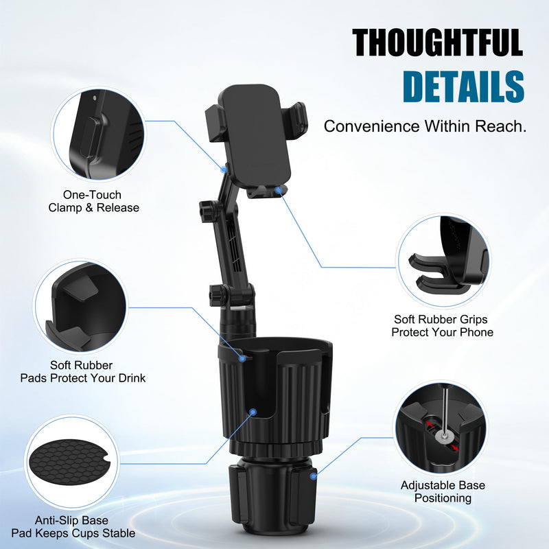 2 in 1 Auto-Clamping Cup Phone Holder for Car, 15W Fast Wireless Charging Cup Holder Phone Mount with USB-C Cable and 12V Car Adapter, Adjustable Car Cup Expander for Large Bottles