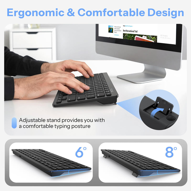OMOTON Wireless Keyboard for Mac, USB-C Rechargeable, Bluetooth ONLY | No Number Pad, Ergonomic Tilt, 14 macOS Hotkeys, For Backpack Travel Home Office, for MacBook/iMac/Mac mini/Neo, Ink Black