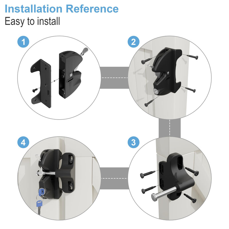Self Locking gate Latch, Lockable Latch Key, Fence Lock Suitable for Outdoor Gates. Locking gate Latch Fence Hardware Suitable for Metal, Wood, and Vinyl Fences. Black Finish 1