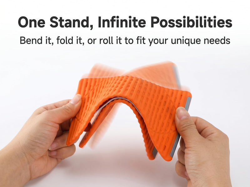 Flexible Silicone Phone Stand, Foldable Portable Tablet Holder, Anti-Slip Multi-Angle Desk Stand for iPhone and iPad, Orange, 1 Pack