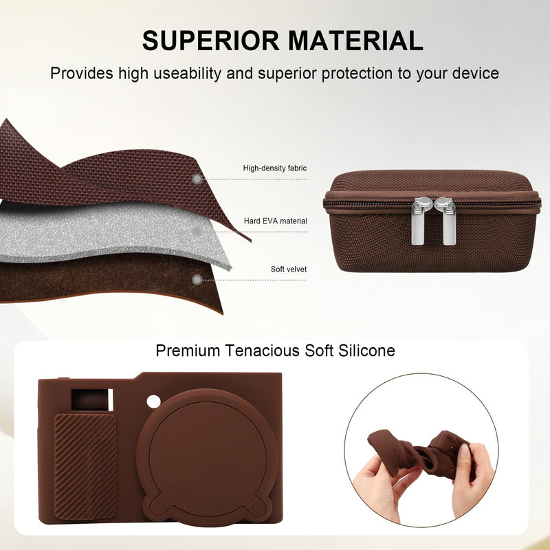 Elonbo Camera Case for Panasonic LUMIX ZS/ TZ99 Point and Shoot Camera, Panasonic LUMIX ZS/ TZ99 Digital Camera Hard Carrying Case + Soft Silicone Cover with Removable Lens Cover, Coffee color