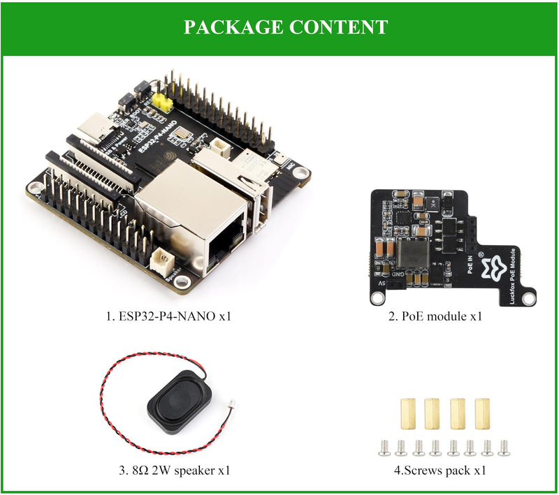 ESP32-P4-NANO Development Board, Based On ESP32-P4 Chip with RISC-V Dual-Core and Single-Core Processors, Supports Wi-Fi 6 and Bluetooth 5/BLE, with Speaker and PoE Module(4 Items)