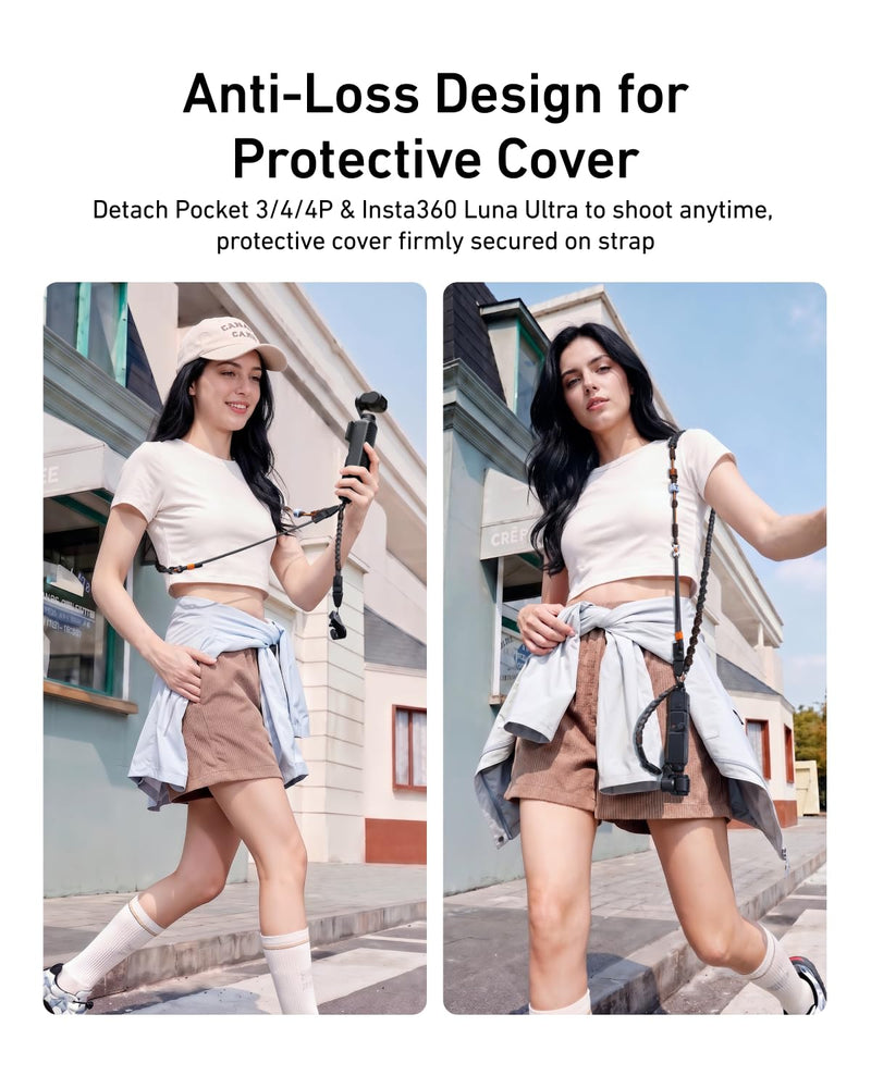 TELEISN Quick Release 3-in-1 Shoulder Strap for DJI Pocket 3/4/Camera/Phone | 3-in-1 Detachable Wrist/Neck/Shoulder Chic Braided Strap for Insta360 Luna Ultra, with Phone Tether Tab & 1/4" Screw Adapter Black