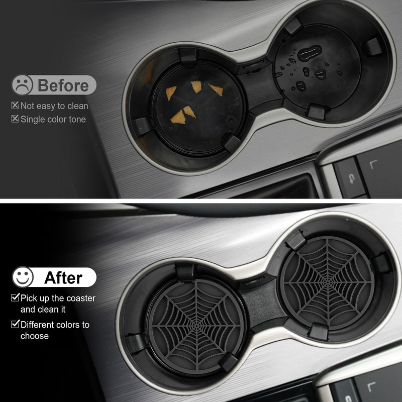 Alpmosn 4PCS Spider Web Car Coasters for Cup Holders, Halloween Funny Non-Slip Silicone Insert Ornaments Coasters, Automotive Cupholder Goth Accessories for Men & Women(Black) Black