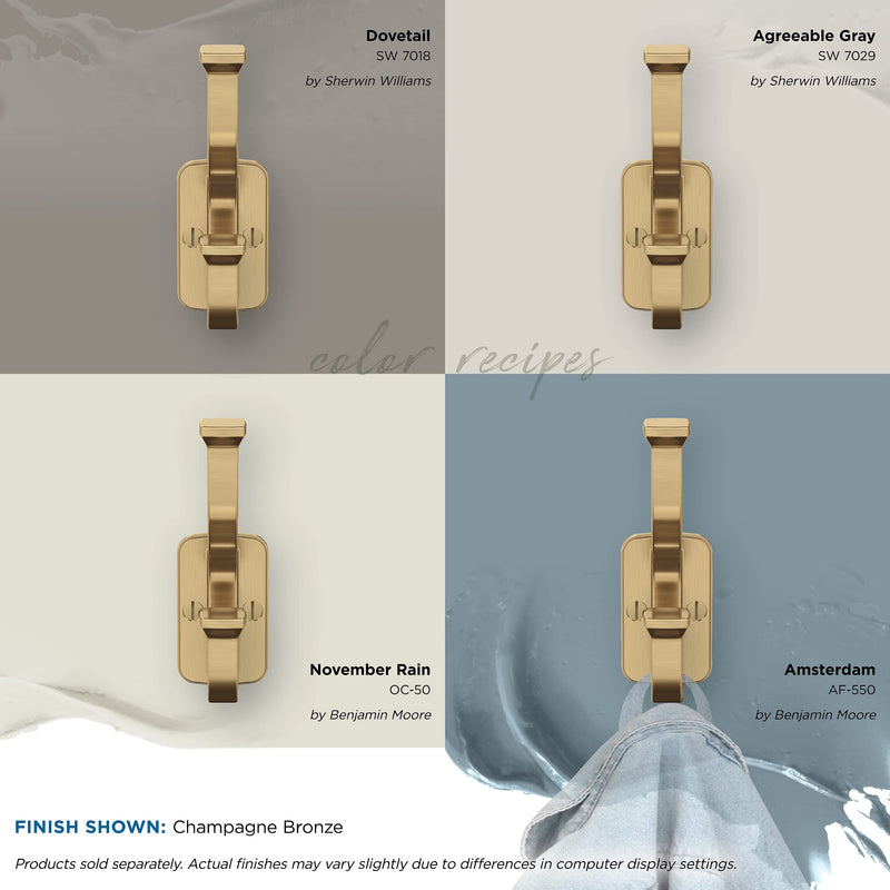 Amerock H37007CZ | Alder Double Prong Decorative Wall Hook | Champagne Bronze Hook for Coats, Hats, Backpacks, Bags | Hooks for Bathroom, Bedroom, Closet, Entryway, Laundry Room, Office