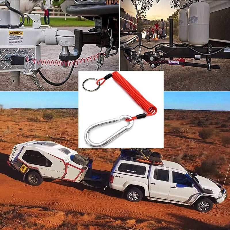4' Breakaway Trailer Cable with Pin Trailer Brake Cable RV Stainless Steel Spring Towing Coiled Wire Safety Straps Ground Clip,for Breakaway Switch 4'