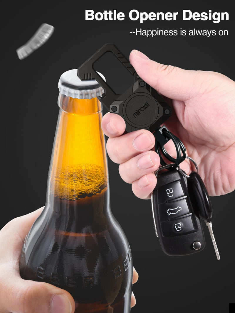 Miroddi Keychain with Smart Tracker, Men's Keychain Works with Find My(iOS Only), Heavy Duty Car Key Chains with Bottle Opener Fob Carabiner, Key Finder, GPS Anti-lost, Rechargeable, Black