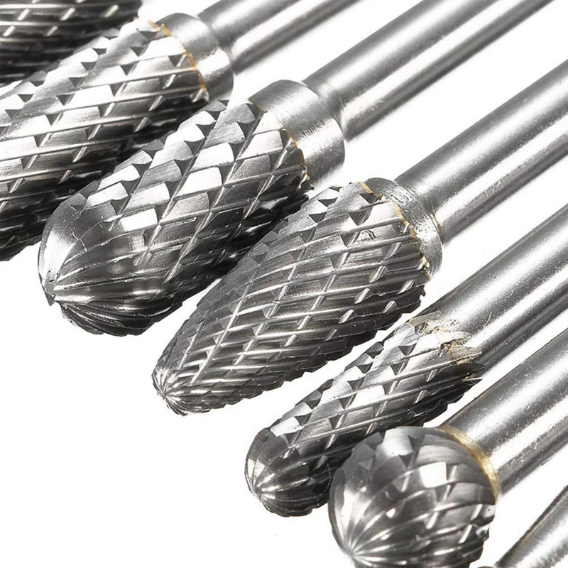 8pcs Carbide Rotary Burr Set, Double Cut 1/4''(6.35mm) Shank Solid Carbide Rotary Burr Set for Die Grinder Drill for Woodworking,Drilling, Metal Carving, Engraving, Polishing by YEEZUGO