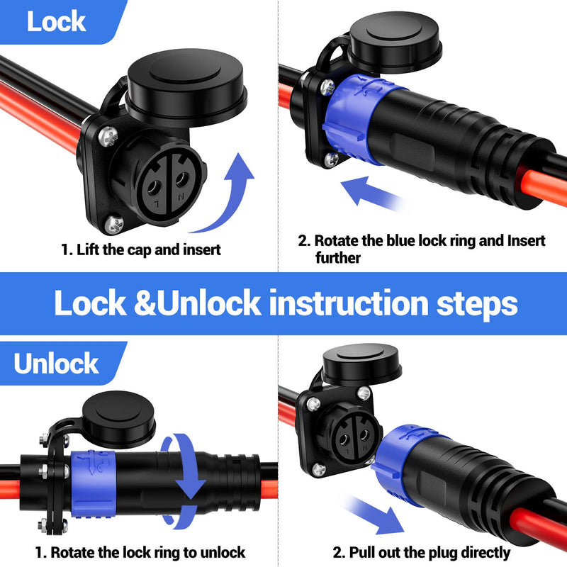 Trolling Motor Plug,12V/24V/36V/48V 2-Wire 8 Gauge 50A Receptacle for Minn Kota Marine Boat, Male & Female Waterproof Quick Connect Straight