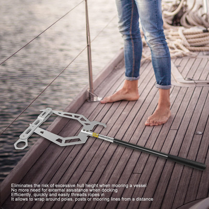 Boat Mooring Rope Threader Tool with Telescopic Rod, U-Type Stainless Steel Dock Line Guide Hook for Light Docking Rope Threading at Marinas and Docks